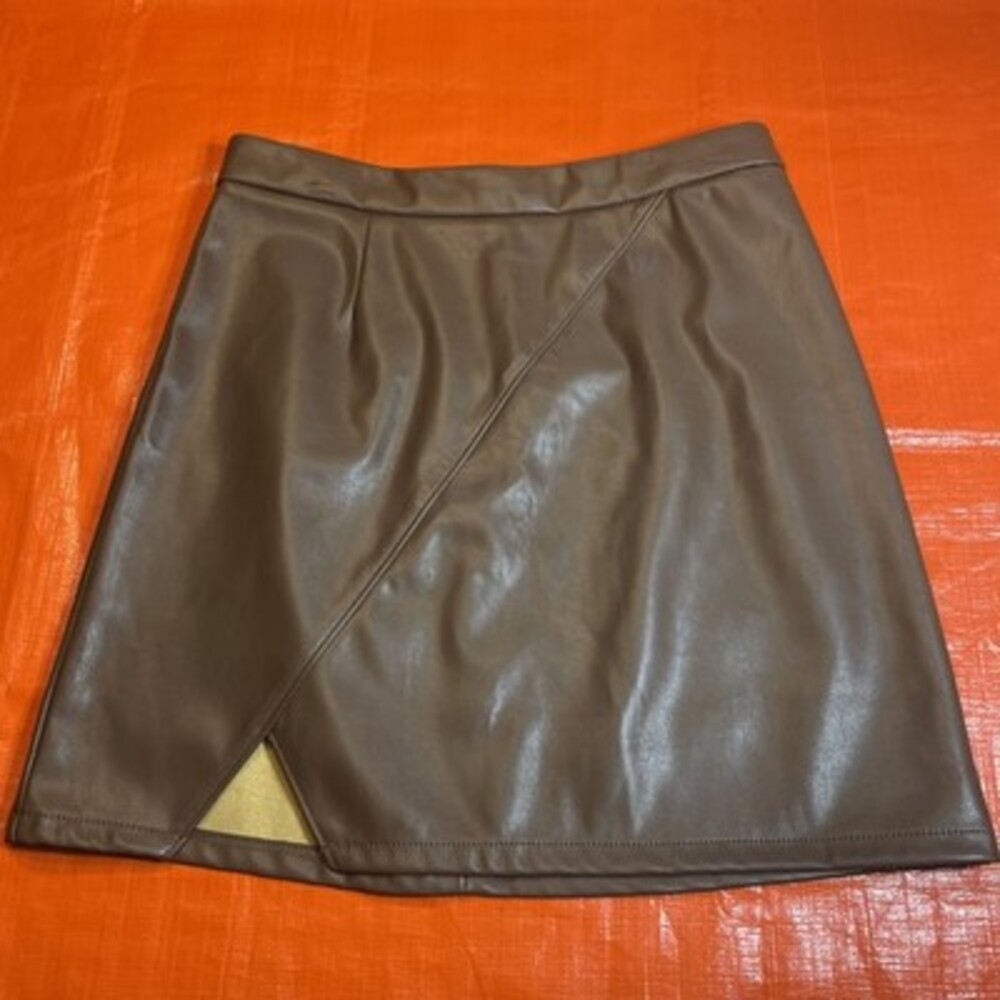 And Now This Faux Leather Slit Mini Skirt Chocolate Brown Women's Size Large L